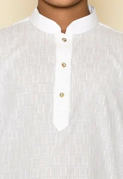 Woven Cotton Kurta Set in White