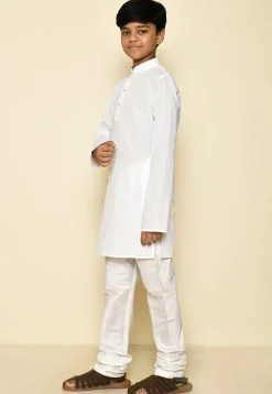 Woven Cotton Kurta Set in White
