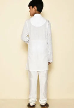 Woven Cotton Kurta Set in White