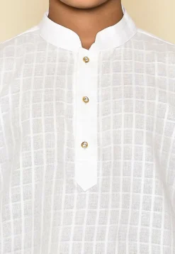 Woven Cotton Kurta Set in White