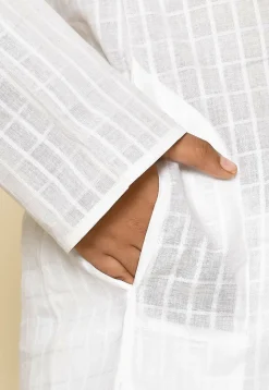 Woven Cotton Kurta Set in White