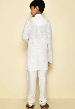 Woven Cotton Kurta Set in White