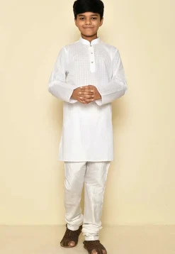 Woven Cotton Kurta Set in White