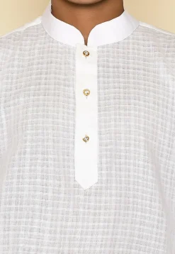 Woven Cotton Kurta Set in White
