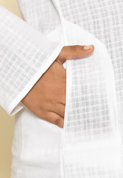 Woven Cotton Kurta Set in White