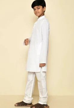 Woven Cotton Kurta Set in White