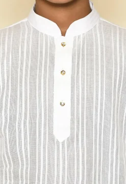 Woven Cotton Kurta Set in White