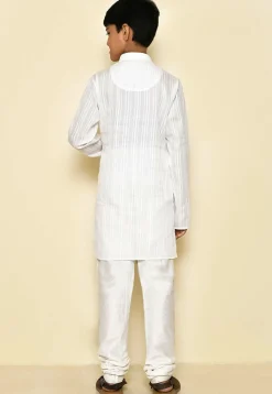 Woven Cotton Kurta Set in White