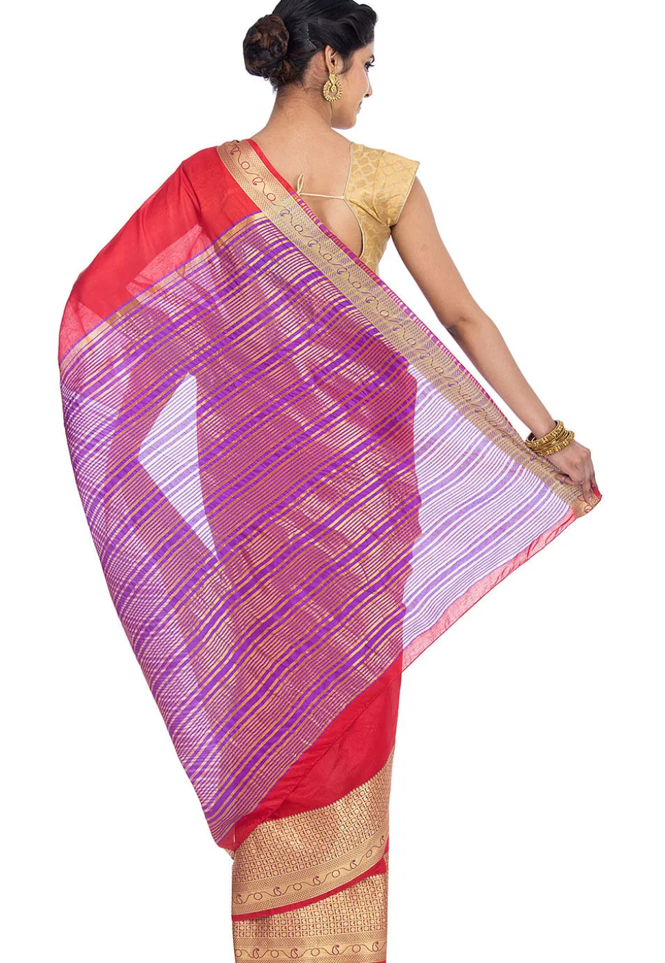 Woven Cotton Linen Saree in Red