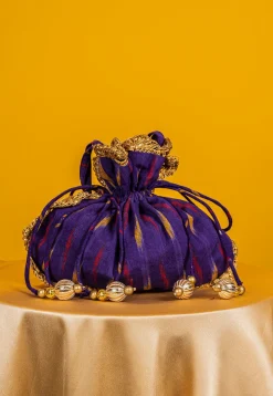 Woven Cotton Potli Bag in Purple