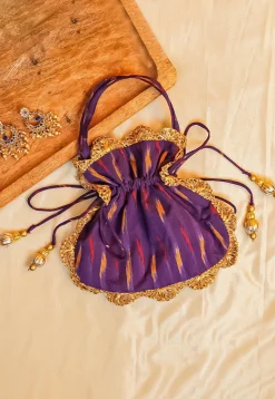 Woven Cotton Potli Bag in Purple