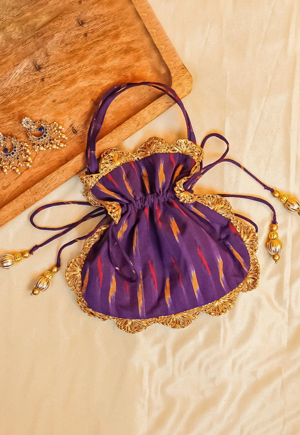 Woven Cotton Potli Bag in Purple