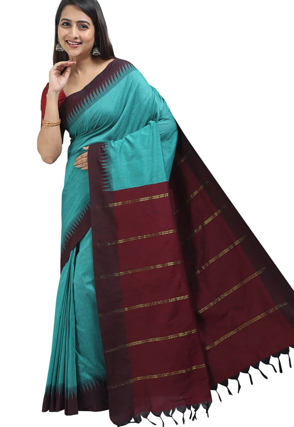 Woven Cotton Saree in Blue