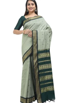 Woven Cotton Saree in Dusty Green