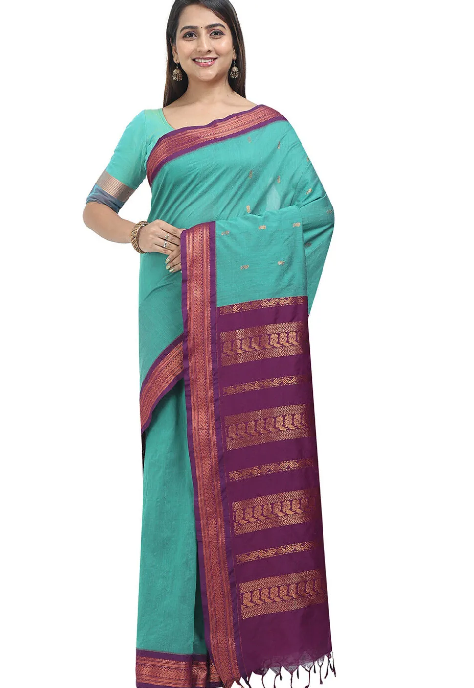 Woven Cotton Saree in Light Blue