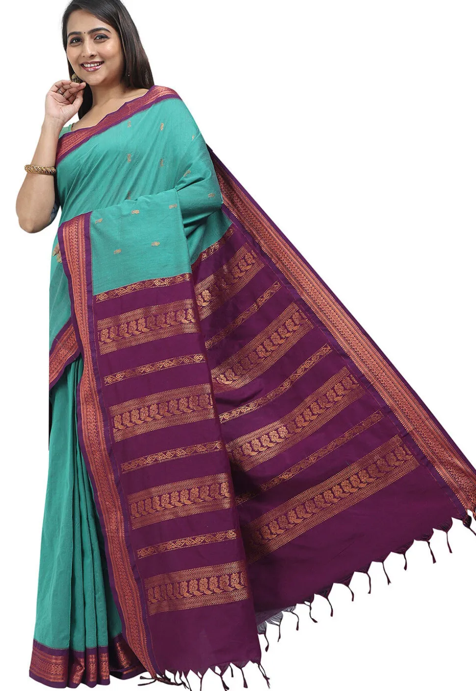 Woven Cotton Saree in Light Blue