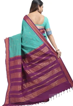Woven Cotton Saree in Light Blue