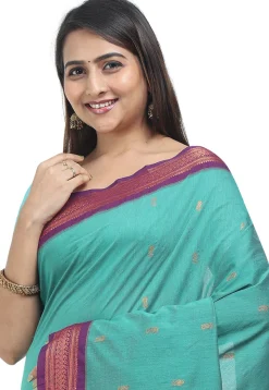 Woven Cotton Saree in Light Blue