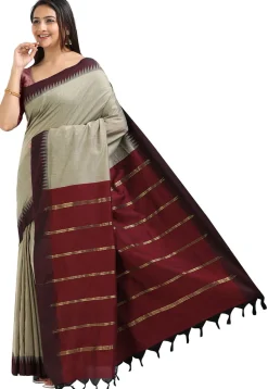 Woven Cotton Saree in Light Grey