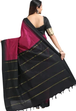 Woven Cotton Saree in Magenta