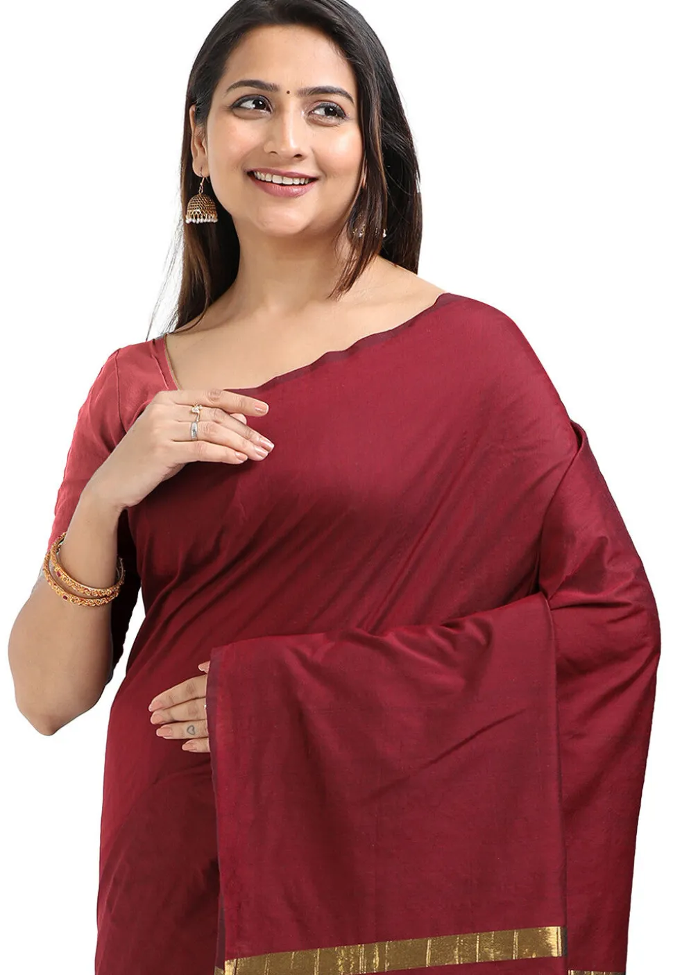 Woven Cotton Saree in Maroon