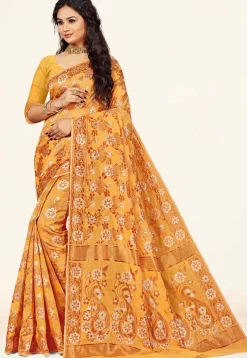 Woven Cotton Saree in Mustard