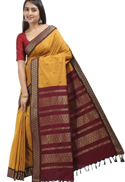 Woven Cotton Saree in Mustard