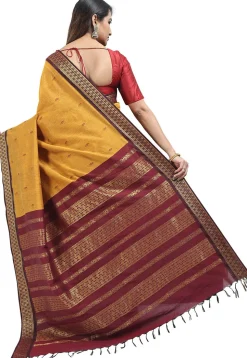 Woven Cotton Saree in Mustard