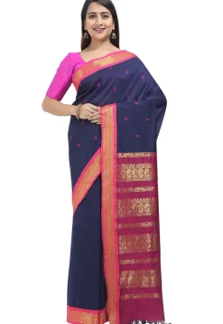 Woven Cotton Saree in Navy Blue