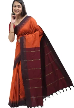 Woven Cotton Saree in Orange