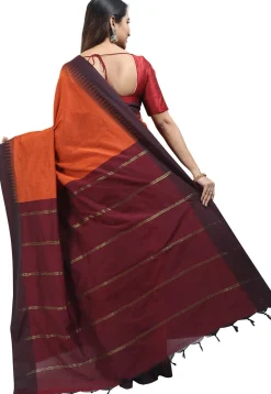 Woven Cotton Saree in Orange