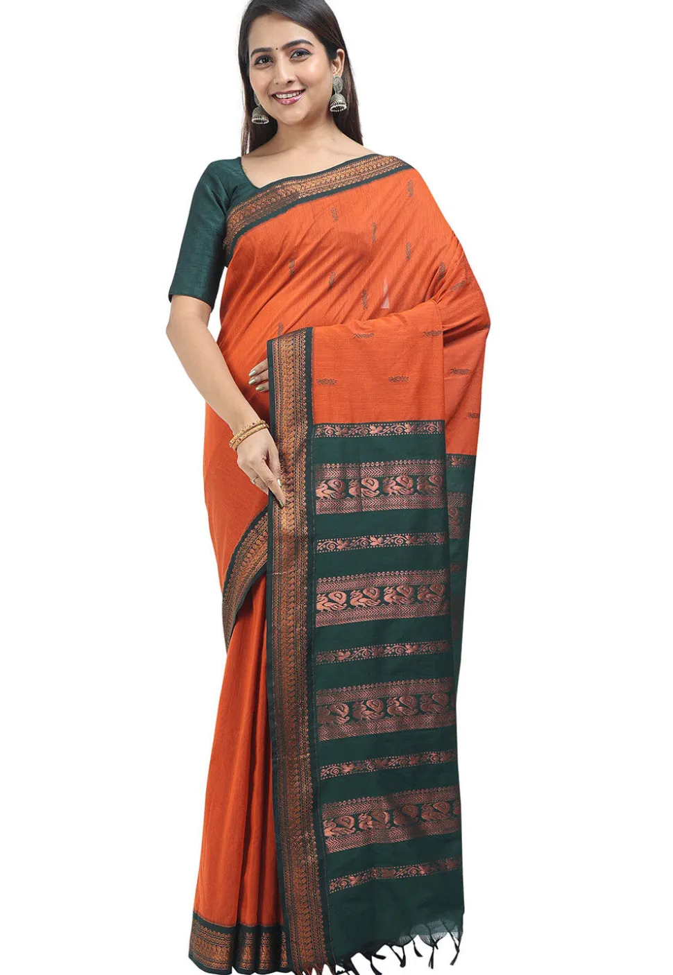 Woven Cotton Saree in Orange