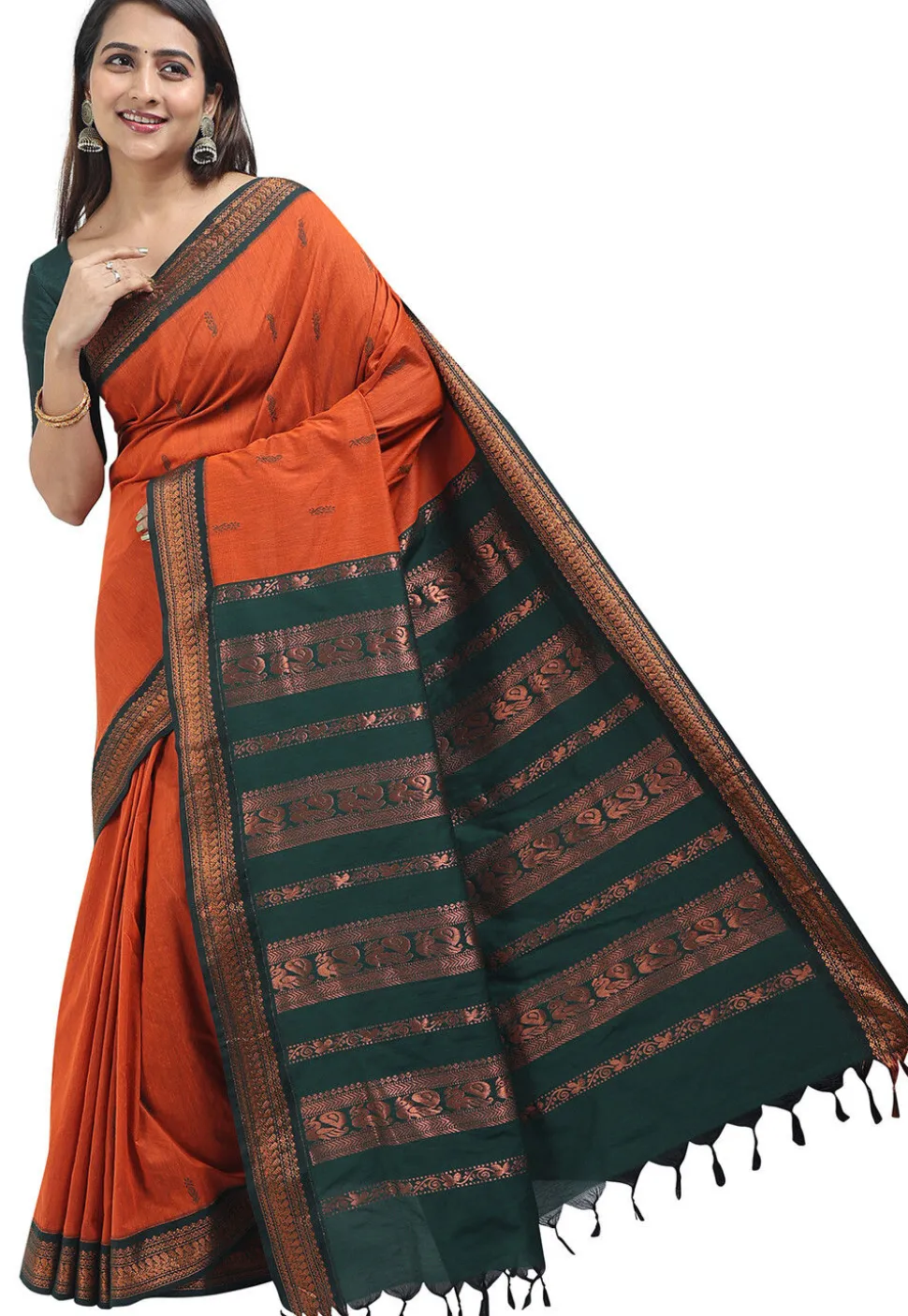 Woven Cotton Saree in Orange