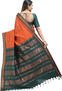 Woven Cotton Saree in Orange