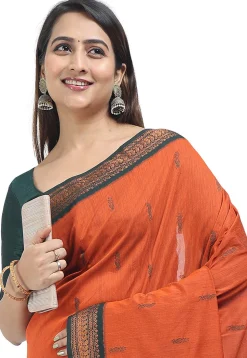 Woven Cotton Saree in Orange