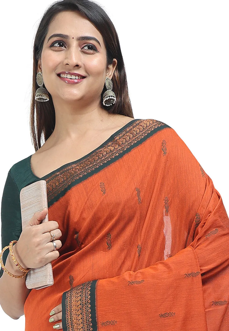 Woven Cotton Saree in Orange