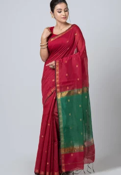 Woven Cotton Saree in Red
