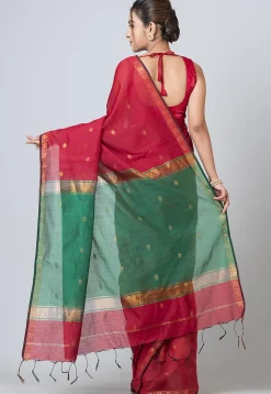 Woven Cotton Saree in Red