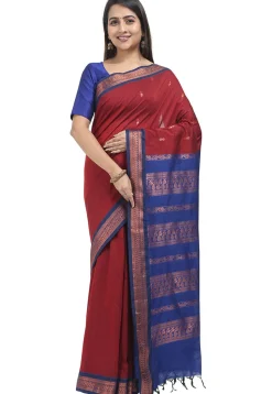 Woven Cotton Saree in Red