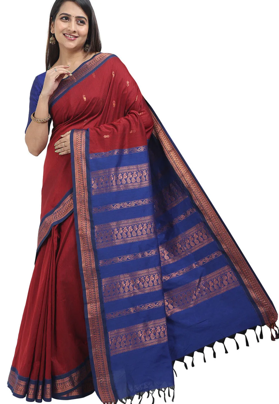 Woven Cotton Saree in Red