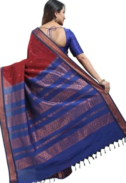 Woven Cotton Saree in Red