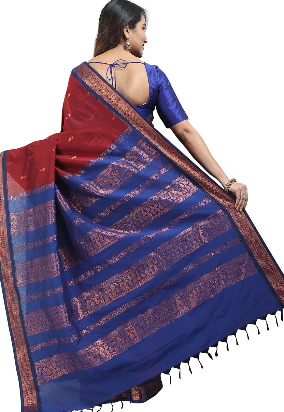 Woven Cotton Saree in Red