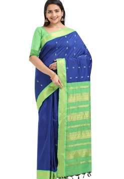 Woven Cotton Saree in Royal Blue