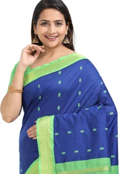 Woven Cotton Saree in Royal Blue