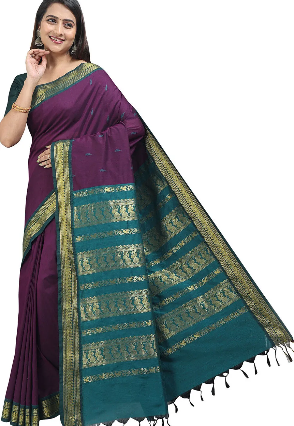 Woven Cotton Saree in Violet
