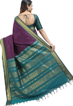 Woven Cotton Saree in Violet