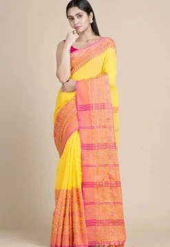 Woven Cotton Saree in Yellow