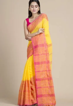 Woven Cotton Saree in Yellow