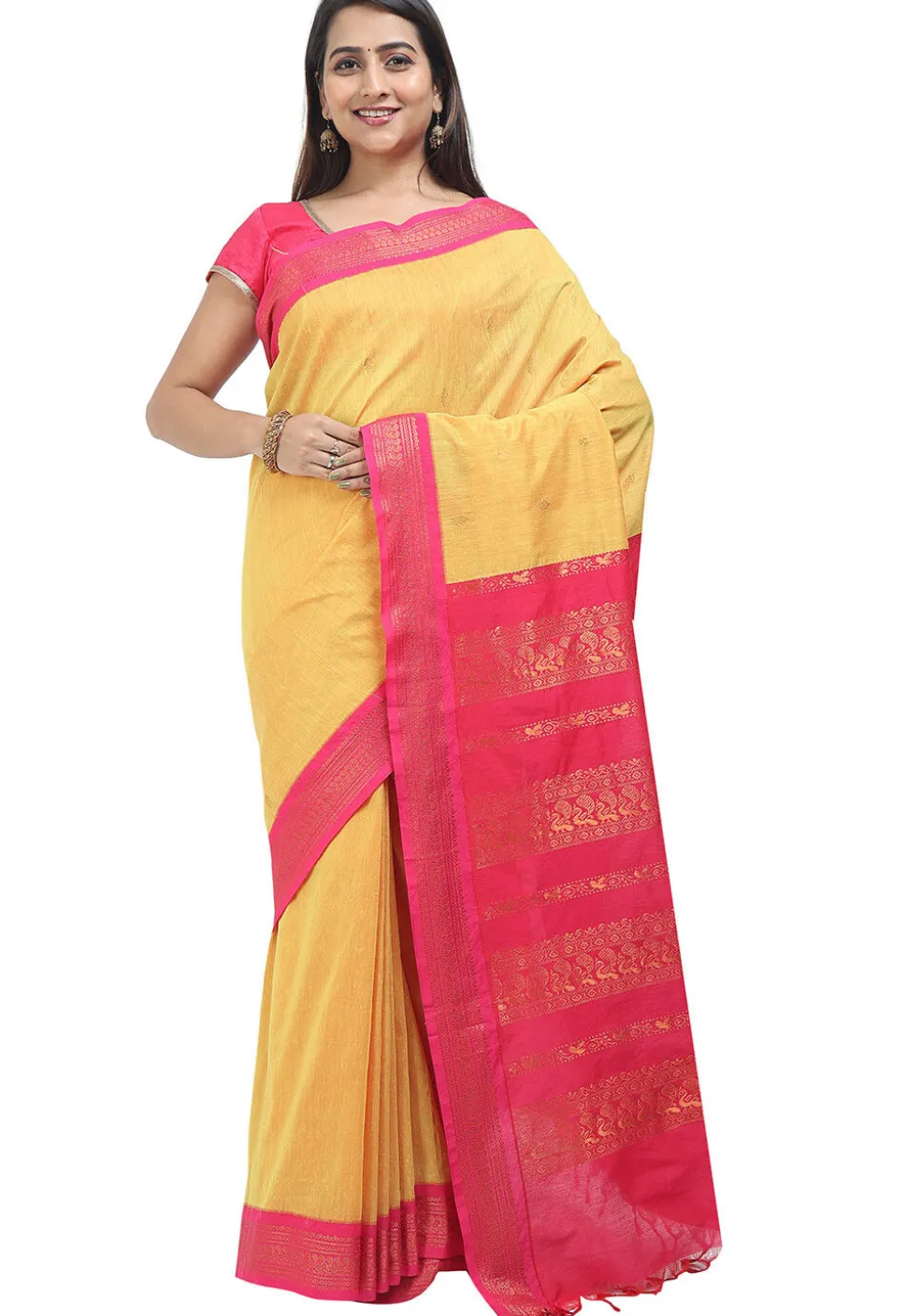 Woven Cotton Saree in Yellow