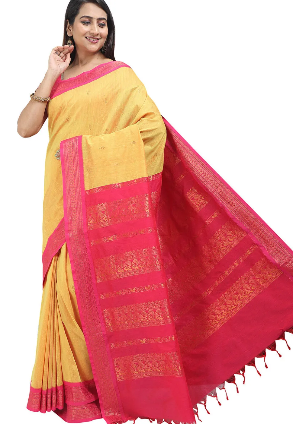 Woven Cotton Saree in Yellow